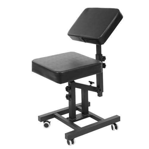 HUSPOO Silla de peluquería ajustable con tatuajes, altura ajustable de 80 a 98 cm, con ruedas y respaldo giratorio de 180°, para salón, salón de uñas y tratamientos cosméticos, color negro, metal y
