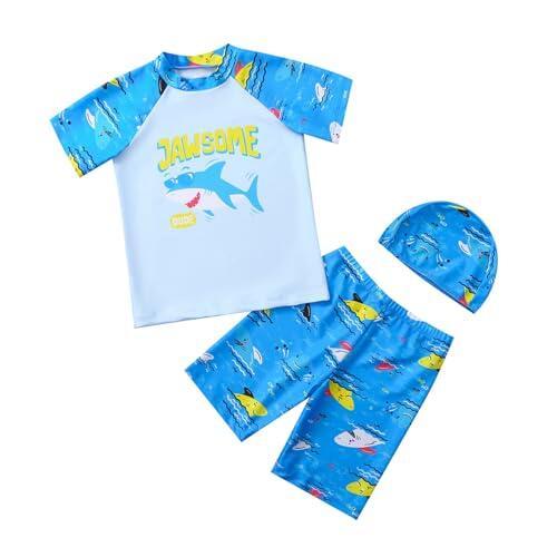 Generisch Bañador para niños de secado rápido, protección UV 50+, forro de malla 2 en 1, con pantalón interior, cordón, para playa, piscina, A9, azul claro, 2-3 años