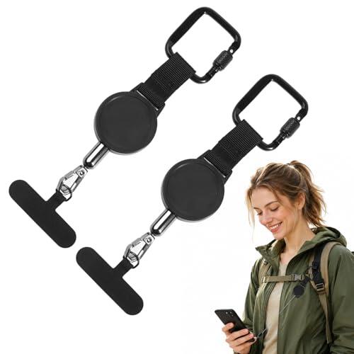 2 Pcs Correa Móvil Antirrobo Retráctil con Mosquetón, Antirrobo Llavero Extensible, Cordones Retráctiles para Teléfono con Cable Acero Correa Antirrobo Móvil Resistente para Viaje, Uso Diario – Negro