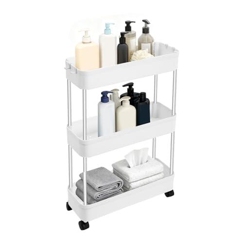 Falyrex Carro de almacenamiento estrecho de 3 niveles, 40 x 14,8 x 61,5 cm, con ruedas de freno para cocina, baño, lavandería, oficina