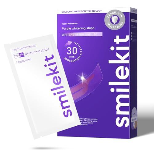 Tiras Blanqueadoras de Dientes Morado, 28 Tiras Bandas Blanqueadoras de Dientes Elimina Manchas Blanqueador Dental Esmalte Seguro Teeth Whitening Strips una Sonrisa Más Luminosa