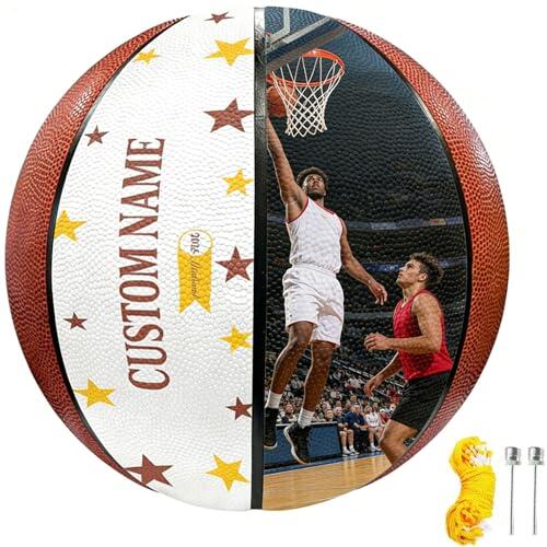 Balón de Baloncesto Personalizado Decorativo, Personalized Indoor/Outdoor Game Basketball, Excelente Agarre, balón de baloncesto personalizable con nombre/foto,para Adultos y niños (Estilo 3)