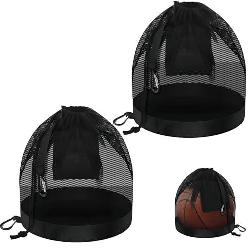 YEDOUALE 2pcs Bolsa Red Baloncesto Mochila portátil Saco Pelotas Oxford Grande Transpirable con cordón para fútbol Voleibol Gimnasio Playa Negro Uso Deportivo
