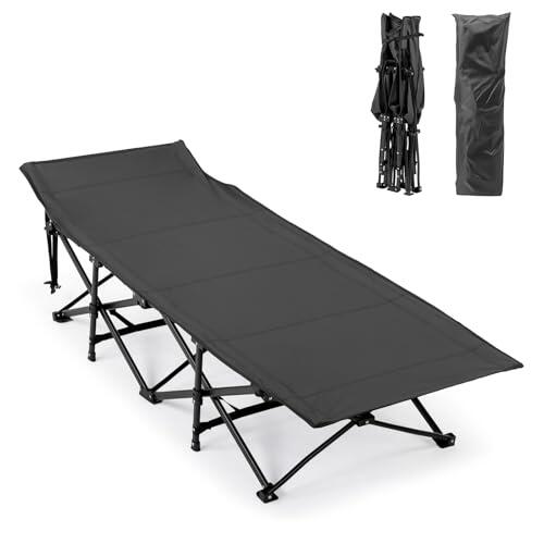 Bonnlo Cama Plegable con colchón – Cama de Camping de 600D Oxford, para Carpa, Plegable para jardín, Camping y Playa, 190×71x36 cm (Negro sin Colchón)