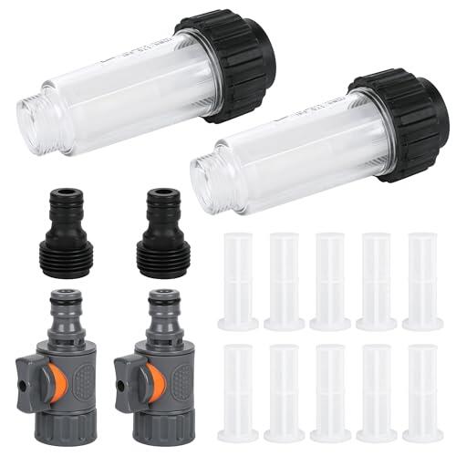 Filtro de Agua para Autocaravana, Juego de 2 Filtros de Agua de 3/4 de Pulgada con Prefiltro Adaptador Rápido y Válvula Reguladora, Incluidos Filtros de Repuesto para Caravanas Barcos y Camping