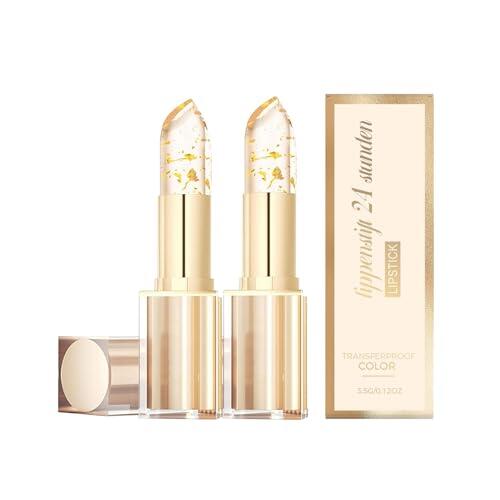 Lápiz Labial con Cambio de Temperatura y PH Adaptable - Bálsamo Labial Transparente Dorado de Larga Duración 24h | Labial Hidratante y Resistente al Agua para Mujer con Nutrientes Profundos (2PC)