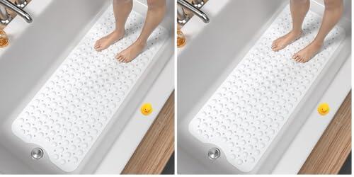 HITSLAM Alfombra de bañera Antideslizante, 101x40cm Extra Grande Alfombra Ducha Antideslizante con Ventosa, Resistentes al Moho y Lavables a máquina Alfombra baño, Blanca (Paquete de 2)