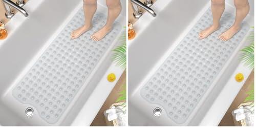 HITSLAM Alfombra de bañera Antideslizante, 101x40cm Extra Grande Alfombra Ducha Antideslizante con Ventosa, Resistentes al Moho y Lavables a máquina Alfombra baño,Transparente (Paquete de 2)