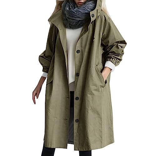 YOSUWOAI Gabardina para mujer, abrigo largo clásico, gabardina, cortavientos, otoño, primavera, chaqueta a prueba de viento, abrigo de entretiempo, chaqueta de primavera de gran tamaño, color liso, O