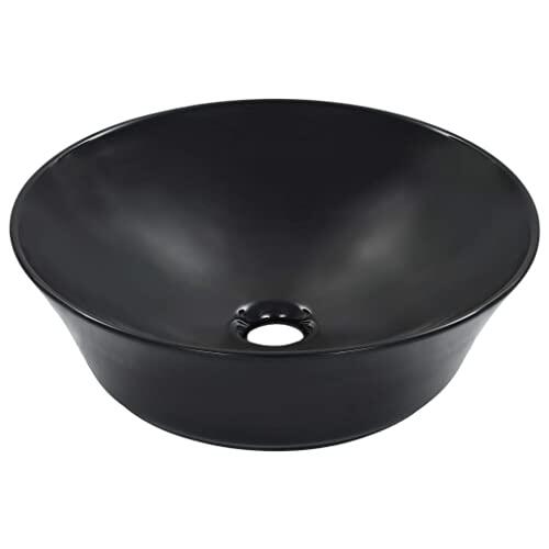 Lavabo de cerámica negro 41 x 12,5 cm lavabo superior con rebosadero para cuarto de baño invitados inodoro lavabo moderno redondo