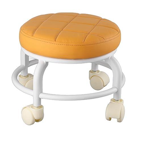 SUNGOOYUE Taburete Otomano con Ruedas, Marco de Doble Capa Engrosado, Soporte de Carga Fuerte, Reposapiés de Espuma Viscoelástica de Alta Estabilidad con 4 Ruedas Universales, par (Orange)