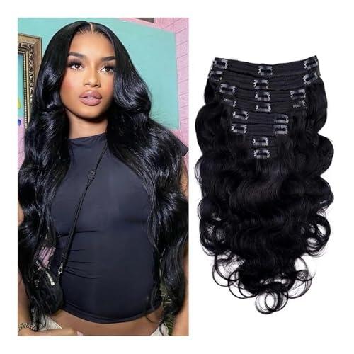Extensiones de cabello humano real con clip, 8 unidades, 120 g, ondulado, for mujer, brasileño, virgen, color negro natural. Easy Installation and Removal(8inches)