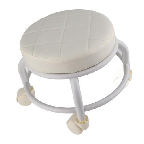 SUNGOOYUE Taburete Otomano con Ruedas, Marco de Doble Capa Engrosado, Soporte de Carga Fuerte, Reposapiés de Espuma Viscoelástica de Alta Estabilidad con 4 Ruedas Universales, par (Beige)