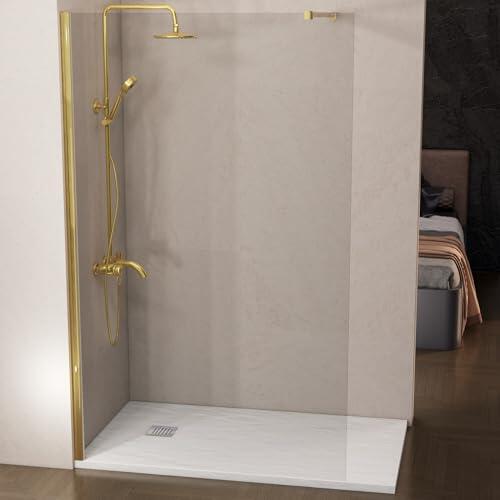 Mampara de ducha fija 100 cm transparente Oro Cepillado antical 8mm 200 cm alto