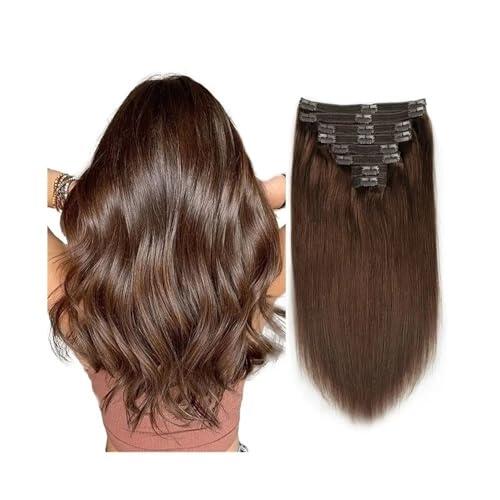 Extensiones de cabello humano real con clip, 120 g, brasileño, Remy, for mujer, 8 unidades por juego con 18 clips, trama doble, 16 pulgadas, n.° 4 Easy Installation and Removal(10inches)