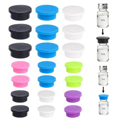 Fukaisu 21uds Tapas de Viales de 3ml y 5ml, Tapas Protectoras a Prueba Fugas con Código Colores Múltiples Sellos a Presión Antipolvo para Viales para Laboratorio Bricolaje y Organización del Hogar