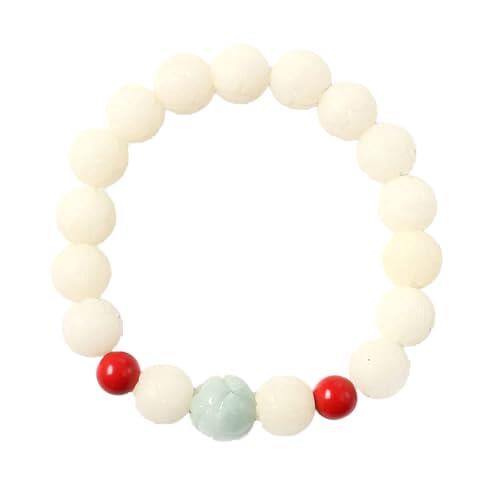 pulsera de rosario, Rosario de cuentas Buda Bodhi jade blanco con raíz loto y cordón mano, for hombres mujeres, pulsera un solo anillo(Wit)