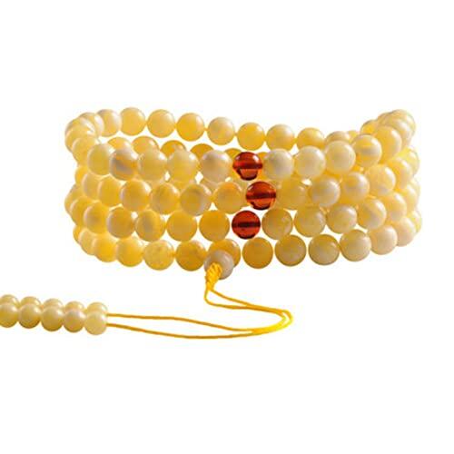 pulsera de rosario, Collar y pulsera de cuentas ámbar amarillo blanco 8 mm, 108 rosario Buda for yoga, oración meditación(Unique Colour)