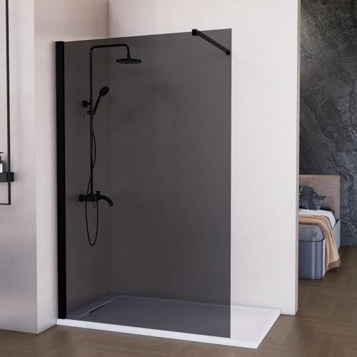 Mampara de ducha fija 120 cm ahumada negro mate antical 8mm 200 cm alto