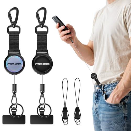 MoKo Pack de 2 cuerda para movil retráctil antirrobo, Negro&Plata