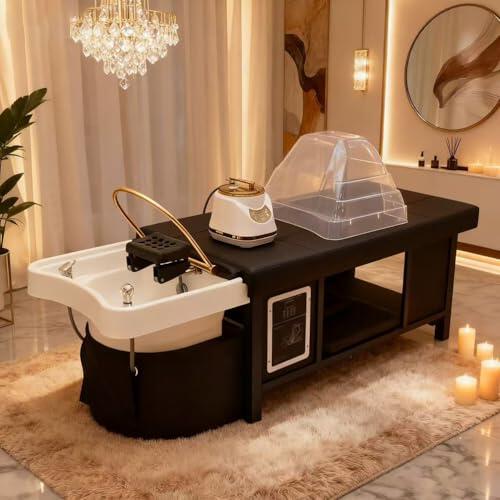 Camilla Profesional para Champú De Spa Capilar, Mesa De Masaje, Equipo para Spa Capilar con Circulación De Agua, Fumigación Y Cuidado Del Cuero Cabelludo con Led, Lavacabezas Acrílico para S