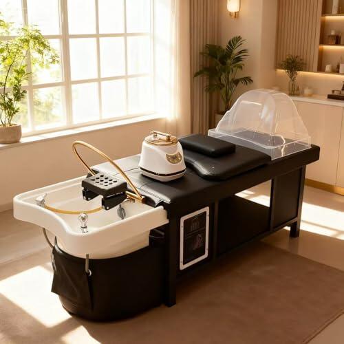 Camilla De Masaje Profesional para Spa Capilar, Camilla De Champú con Sistema De Circulación De Agua, Fumigación Y Cuidado Del Cuero Cabelludo con Led para Spa, Salón De Belleza Y Barbería.