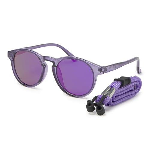 Kiddus Gafas de Sol Niña 4 a 7 Años, Polarizadas UV400 CAT3, Montura TR90 Flexible y Ligera, Sin BPA, con Cuerda Ajustable, Protección 100% UVA UVB, Cumple Normativa ISO y CE