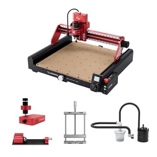 AtomStack C4 Pro CNC paquete – Kit CNC completo con doble tubo de vacío, husillo 500 W, plantillas y fijaciones, y rodillo de garras de 4 ejes – para madera, plástico, aluminio, latón, bricolaje