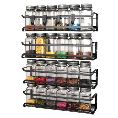 Dcceeo Especiero Pared 4 Piezas Especieros para Cocina con 4 Ganchos Móviles Organizador Especias Cocina Sin Taladrar Estante de Especias de Pared de Metal para Cocina Armarios y Baño