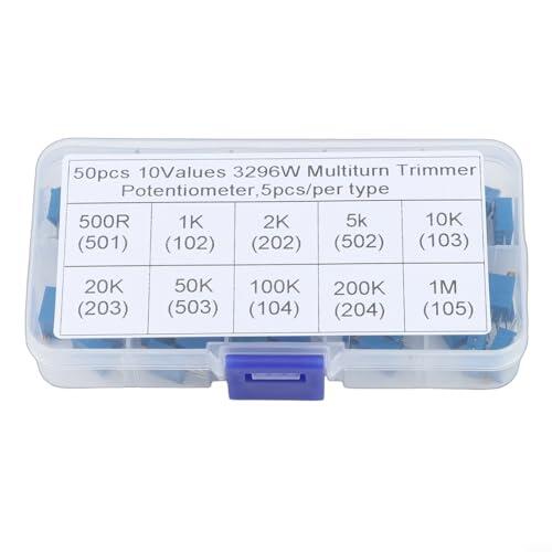 3296W Kit de potenciómetro ajustable multigiro 50pcs resistencias variables surtidos 10 valores 500Ω a 1MΩ carcasa azul Control de giro múltiple Perilla de metal soldadura a través del agujero