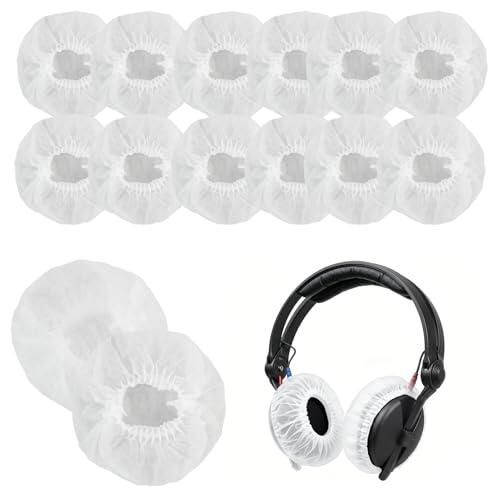 100 Piezas de Cubiertas Desechables de Auriculares Sanitarios, Fundas Elásticas de Tela para de 10 a 13 cm Negro, para Bibliotecas, Hospitales y Más, Mantén Tus Auriculares Higiénicos (Blanco)