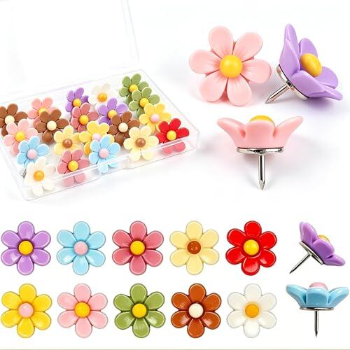 20 Pcs Chinchetas Pared de Flores Decorativas de Cabeza, Push Pins Decorativas, para Marca de Mapa Fotos Tablones de Anuncios Tablero de Corcho Decoración (Coloridas)