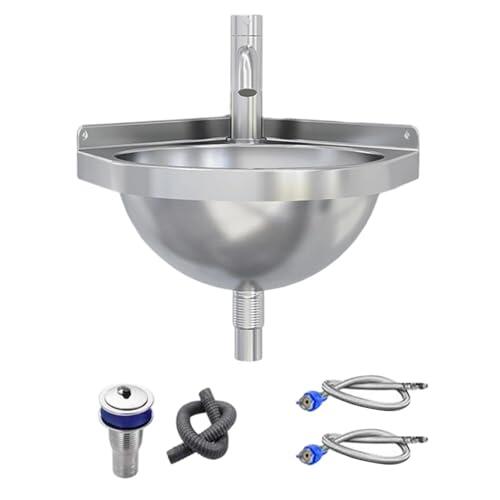 Lavabo pequeño de baño, lavabo de esquina de acero inoxidable con grifo, fregadero de espacios pequeños, para jardín, patio, apartamento, vestíbulo, baño, cocina, entrada