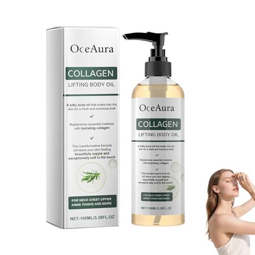 OceAura colageno aceite corporal, OceAura aceite corporal reafirmante - 100ml, Corporal Nutritivo, Arrugas Y Estrías En Cuello, Pecho, Brazos (1 botella)