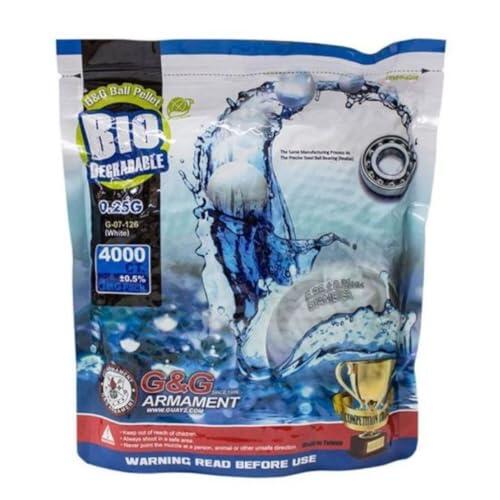AirsoftManiacs Bolas Bio 0.25G o 0.28G G&G 2000 BBS Blancas, BBS Biodegradables 6mm Estandar, Proyectiles Replica Compatibles, Bolsa Recarga Juego Exterior (0,25)