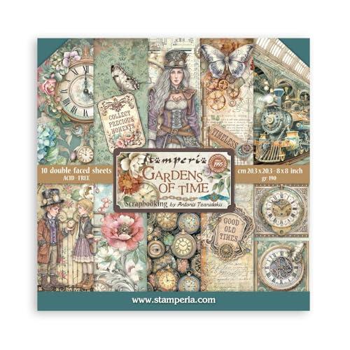 Stamperia - Scrapbook Paper Pad for Scrapbooks, Albums, Cards, Bullet Journals and More, Acid Free, Double-Sided, Perfect for Hobbies, Crafts, and Gifting (Gardens of Time) (20.3 x 20.3cm)