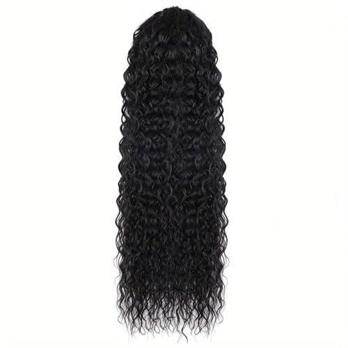 Extensiones de cabello humano con cordón para coleta con ondas de agua, para mujeres negras, rizadas, gruesas, de aspecto natural (14 pulgadas)