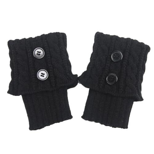 GIJMZY 1 par de calentadores piernas cortos ganchillo for mujer, con botones, ideales for invierno y otoño. Calcetines punto puños for botas, cubrebotas(Black)