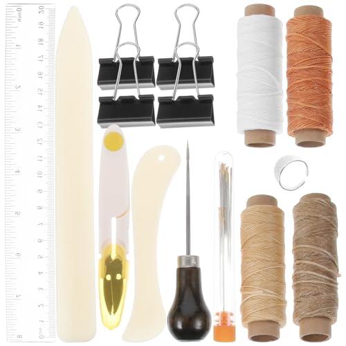 OATIPHO Kit de Costura para Cuero DIY Herramientas Profesionales de Acero Inoxidable y Cuerda de Algodón, Resistente y Ligero para Manualidades y Reparaciones