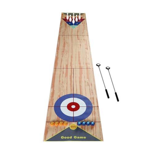 HazLope Juego de curling para mesa con alfombrilla de 3,6 m, 8 discos, 6 conos, 2 putters, plegable, juego de habilidad para adultos, fiesta interior, noche de juegos
