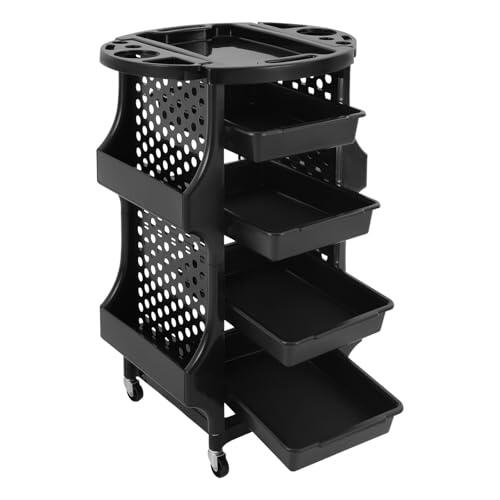 Carrito de peluquería de 5 pisos con ruedas, con 4 cestas laterales y compartimentos, cajones, carrito de trabajo, peluquería, peluquería, peluquería, carrito de salón de belleza, carrito de