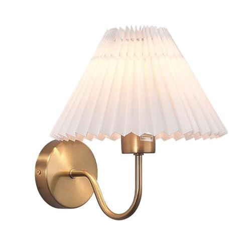 LUOYAOB Aplique de pared con pantalla de tela vintage, lámpara de pared con brazo curvo de latón antiguo, base E26, dormitorio, mesita de noche, sala de estar, pasillo(White lampshade)