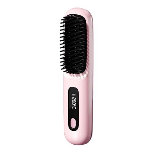 Cepillo Alisador Para El Cabello, Mini Cepillo Alisador Inalámbrico, 3ajustes De Temperatura160°C-200°C, Portátil, Multifuncional Cürámico, Peine Alisado un, Apto Para Todo Tipo De Cabello, pink
