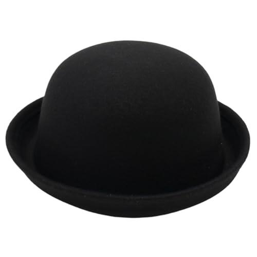Sombrero de Fieltro, Sombrero de Copa con ala Enrollable, cúpula clásica Negra, Sombreros Fedora sólidos para Hombres, Mujeres y Adultos, Color Negro