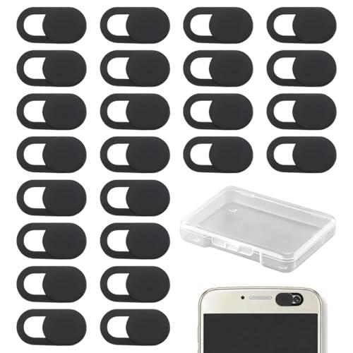 ROLKUFA 24 tapa camara de plástico, corredera metálica para privacidad, con estuche de almacenamiento, para PC, portátil, móvil, tableta, negro