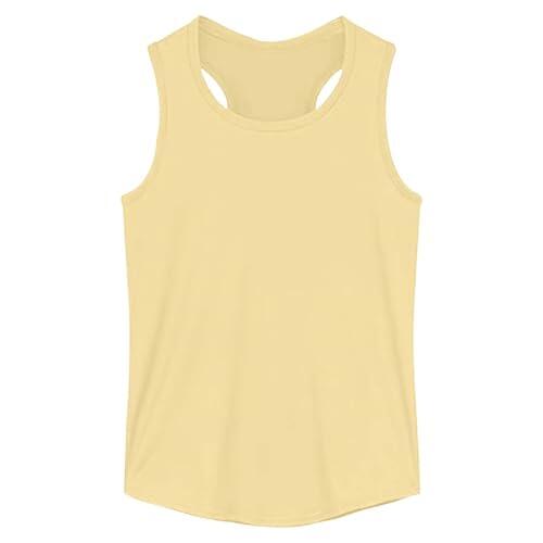 Generisch Camisetas de tirantes para niñas de verano, cómodas, elásticas, sin mangas, ropa casual, mezcla suave, transpirable, ajuste holgado para actividades diarias al aire libre, amarillo, 11-12