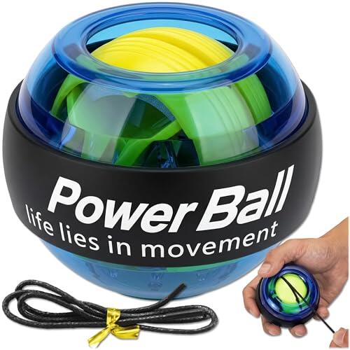 KRUMAD Powerball - Entrenador de manos de hasta 8000 rpm, función LED, giroscopio de muñeca, entrenamiento de giroscopio, entrenamiento de antebrazo, resistencia automática, bola de muñeca para