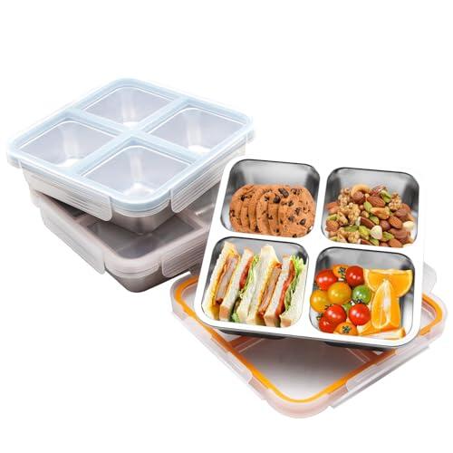 FloralGrace Caja De Pan De Acero Inoxidable con Compartimentos Conjunto De 3 Piezas, Lonchera Dividida para Preparar Comidas De Acero, Recipiente para Alimentos Ideal Par