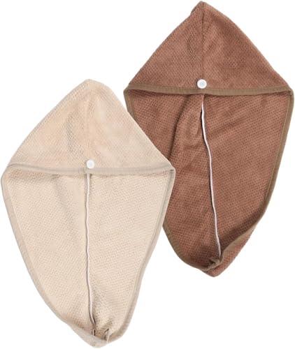 2 toallas turbantes para el cabello, superabsorbentes, de forro polar coral, gruesas, de secado rápido, para mujer, color café profundo y caqui, secado de fibra ultrafina, accesorio de utilidad