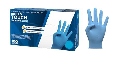 Guantes de Nitrilo Desechables sin Polvo 100 Unidades – Alta Resistencia, Ambidiestros, Uso Profesional, Texturizados, Testados para Citostáticos, Libre de Aceleradores, Certificado UE (Talla L)